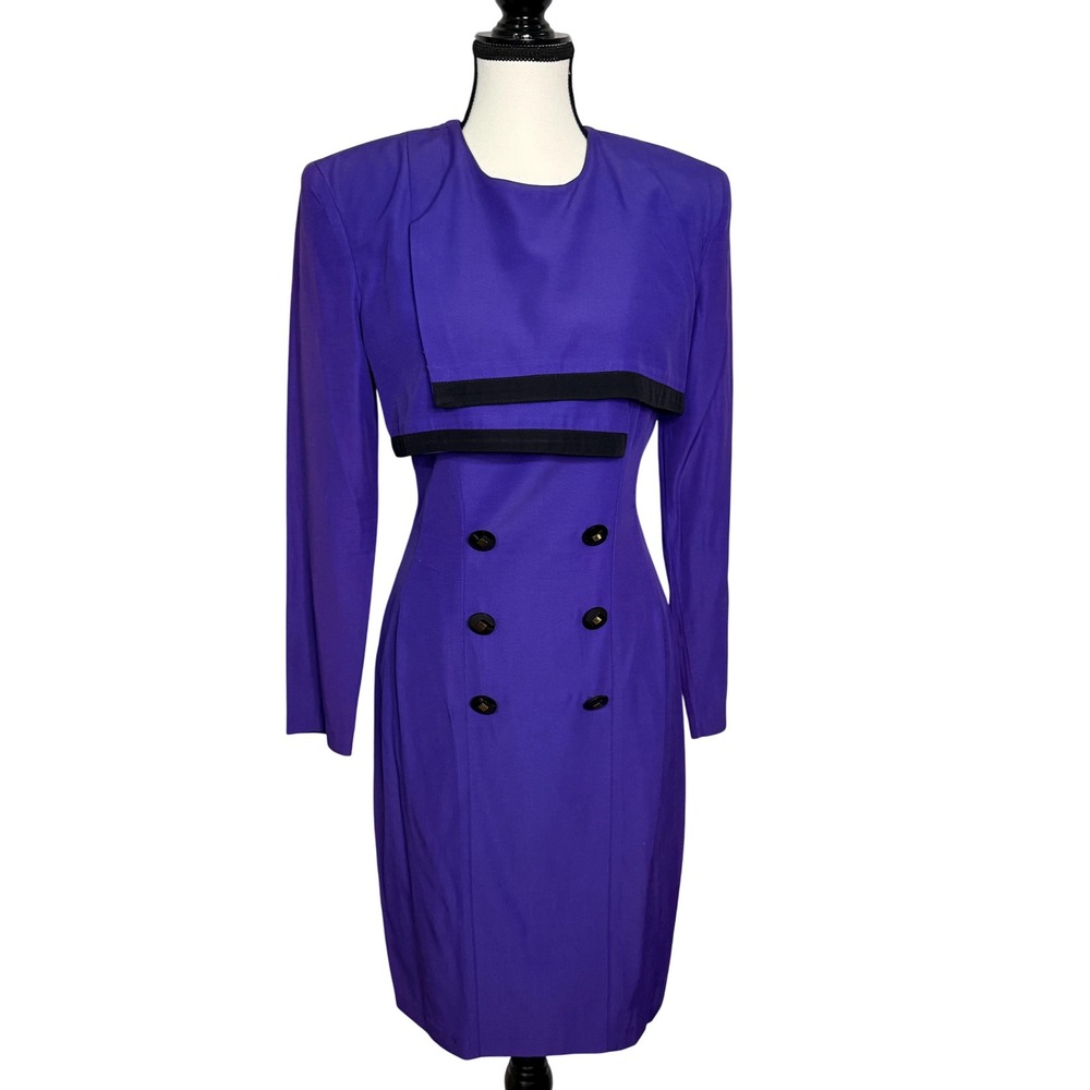 Vintage 80s Brioche California Purple Women's Dress Power Suit Sailor‎ XS/SMALL